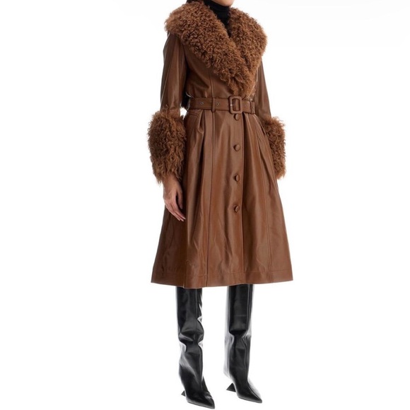 Saks Potts Long Foxy Leather And Shearling Coat - Picture 1 of 15